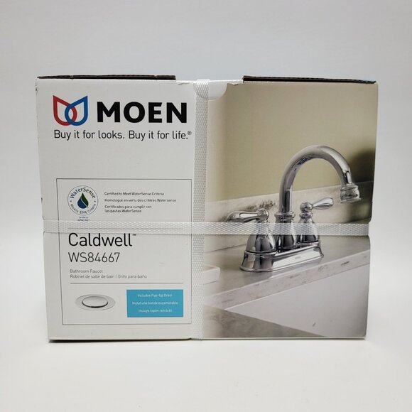 Moen Caldwell Chrome 2-handle 4" Centerset Bathroom Sink Faucet with Drain - Picture 1 of 8